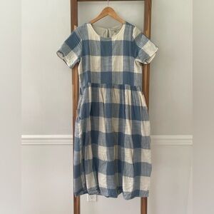 Blue and Cream Checked Linen Dress
